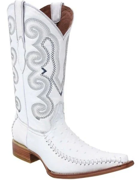 Botas de Avestruz Grabado Tejida Horma 3X Aladino Blanco WD-106 - Imagen 3