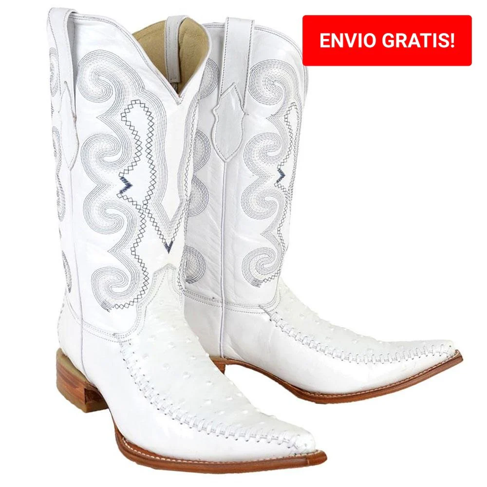 Botas de Avestruz Grabado Tejida Horma 3X Aladino Blanco WD-106 - Imagen 2