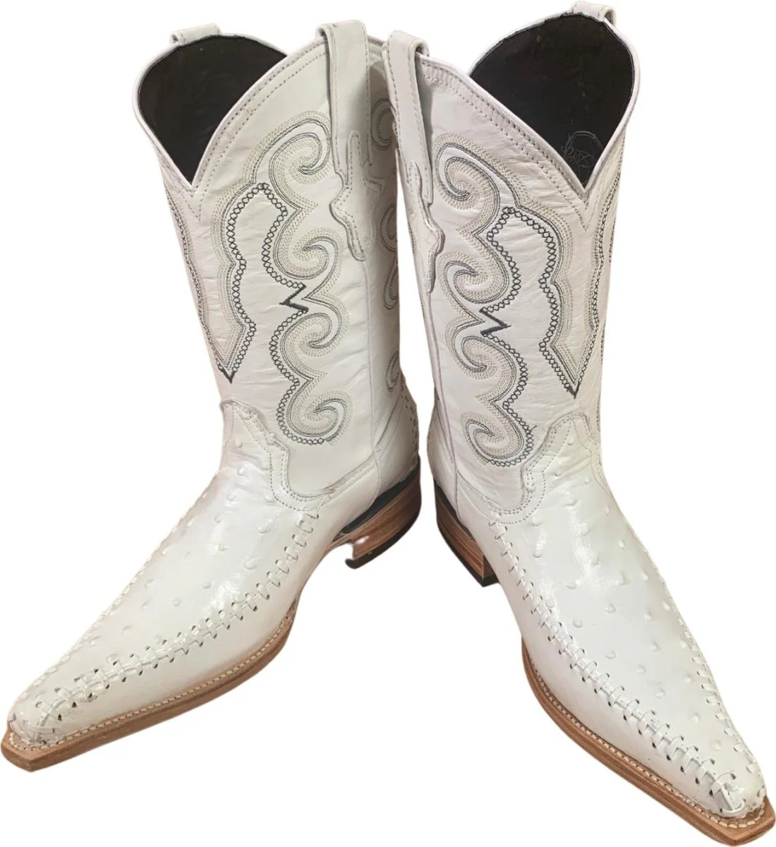 Botas de Avestruz Grabado Tejida Horma 3X Aladino Blanco WD-106 - Imagen 4