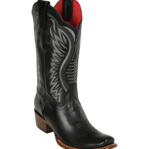 Botas de Piel Original Punta Dubai Cuadrada Para Dama Color Negro - Los Altos Boots