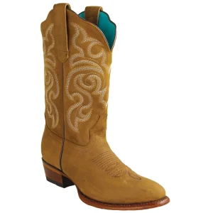 Botas de Piel Original Punta Oval Para Dama Color Tan - Los Altos Boots