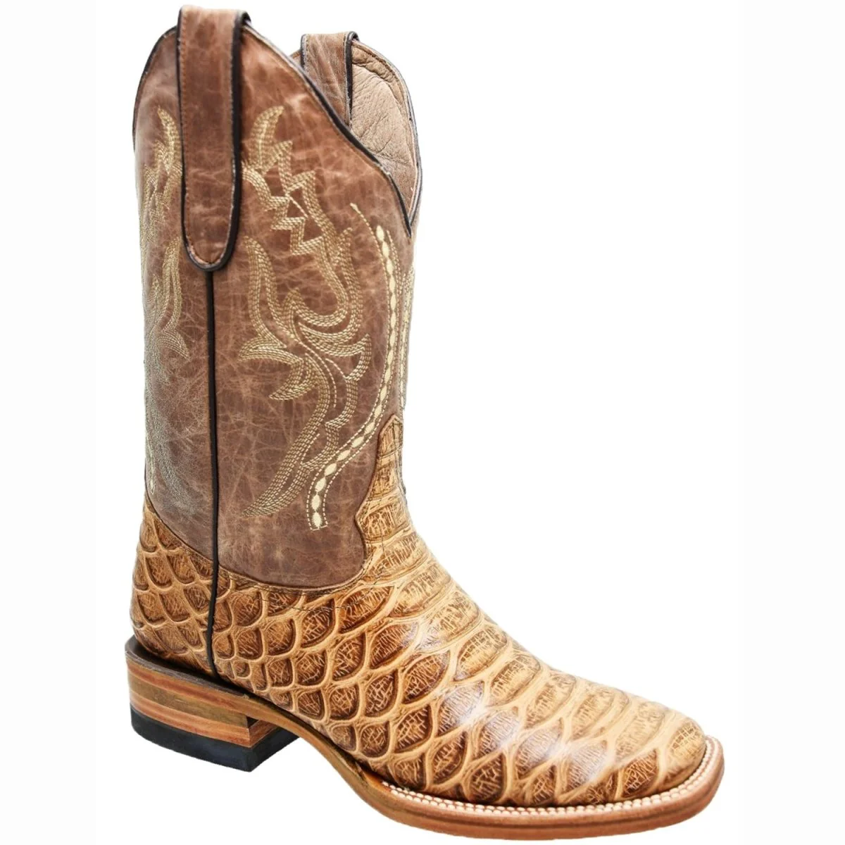 Botas de Piton Grabado Horma Rodeo Cuadrada Color Arena WD-296 - Imagen 2
