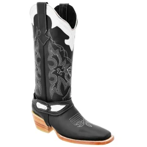 Botas de Tubo Alto de Cuero Horma Rodeo para Mujer Color Negro WD-516