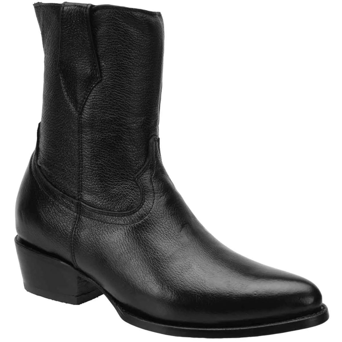 Botas de Venado Grabado Horma Puntal con Zipper Negro WD-008