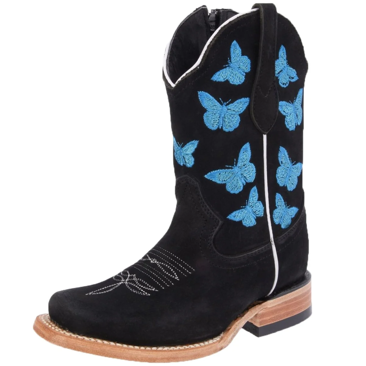 Botas para Niña de Nobuck Horma Rodeo Color Negro y Mariposas Azules WD-388