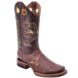 Botas Vaqueras de Cuero con Toro Bordado Horma Rodeo WD-330