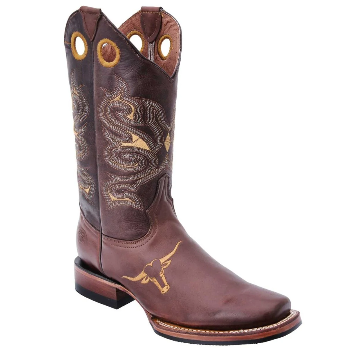 Botas Vaqueras de Cuero con Toro Bordado Horma Rodeo WD-330