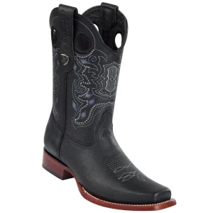 Botas de Piel Original Punta Rodeo Cuadrada Color Negro - Wild West Boots