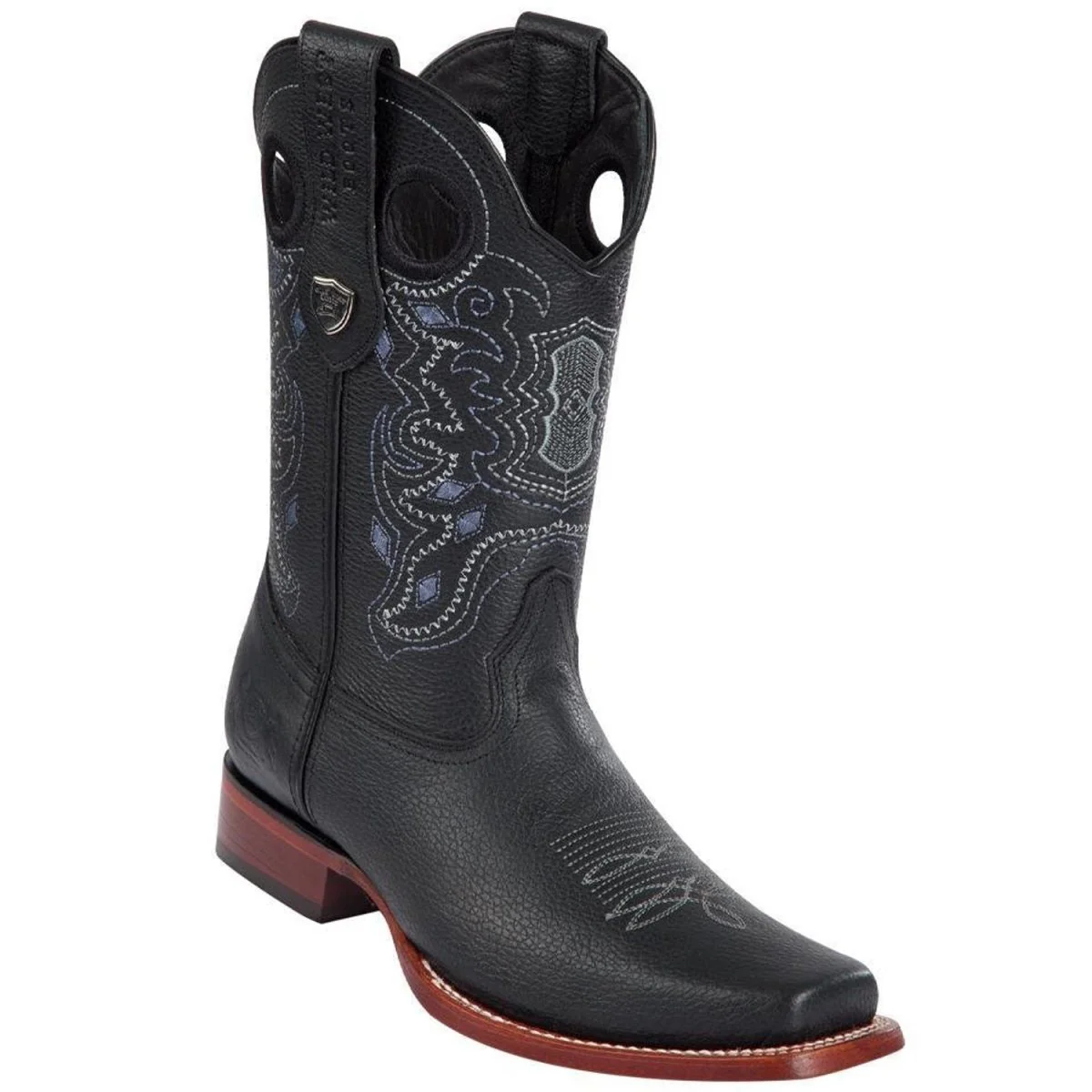 Botas de Piel Original Punta Rodeo Cuadrada Color Negro - Wild West Boots