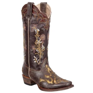 Botas Vaqueras de Cuero Punta Cuadrada  ROD-5860-Cafe