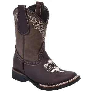 Botas Vaqueras para Niña Horma Rodeo Color Cafe con Flores WD-394