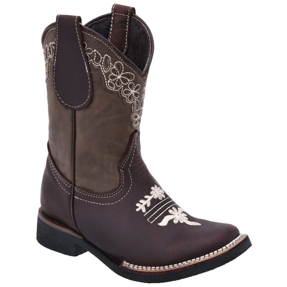 Botas Vaqueras para Niña Horma Rodeo Color Cafe con Flores WD-394