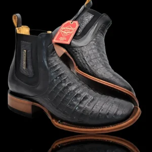 Botin de Cocodrilo Grabado Nuca con Punta Cuadrada Color Negro Q82B8205