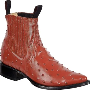 Botines de Avestruz Grabado Horma Puntal Cognac