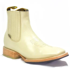 Botines Charros de Cuero Punta Cuadrada Color Hueso con Medallon DIE-740HUE