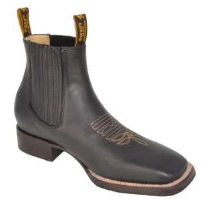 Botines Charros de Cuero Punta Cuadrada Negro con Medallon DIE-740NEG