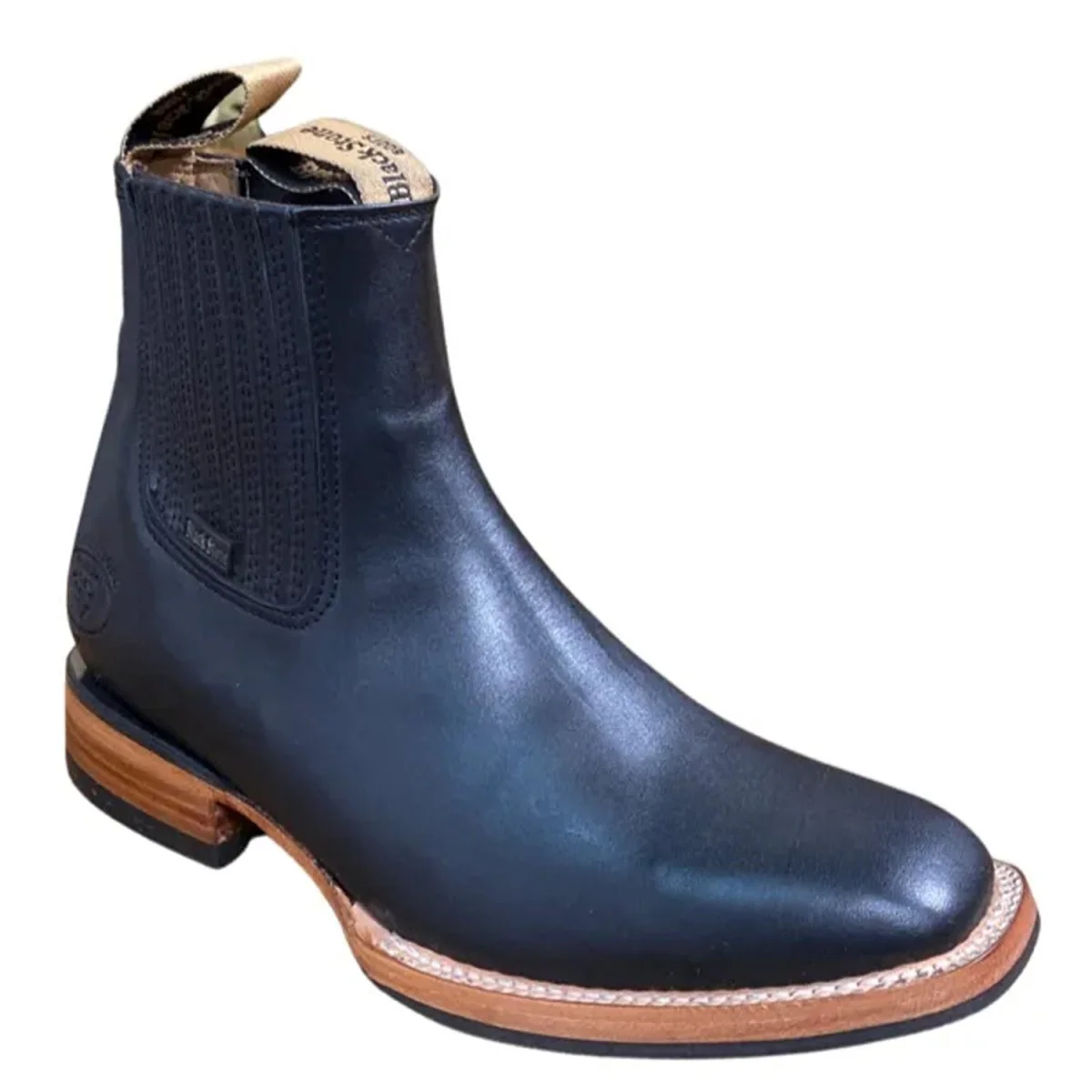 Botines Charros de Cuero Punta Cuadrada Negro DIE-720NEG