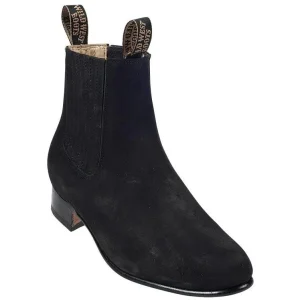 Botines Charros de Gamuza Punta Oval Color Negro - Wild West Boots