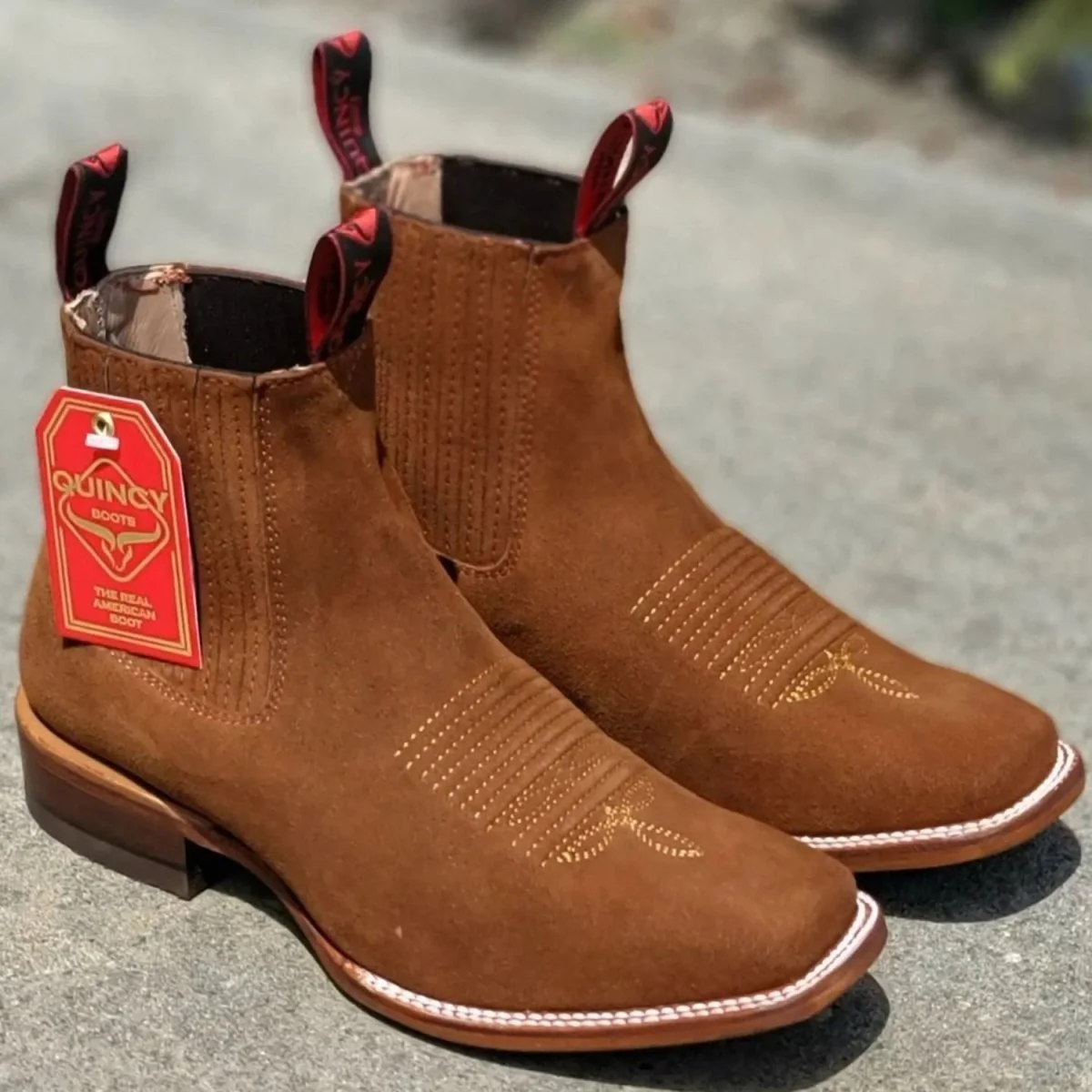 Botines Charros de Gamuza Original Punta Cuadrada Color Shedron Q82BR6350 - Imagen 5