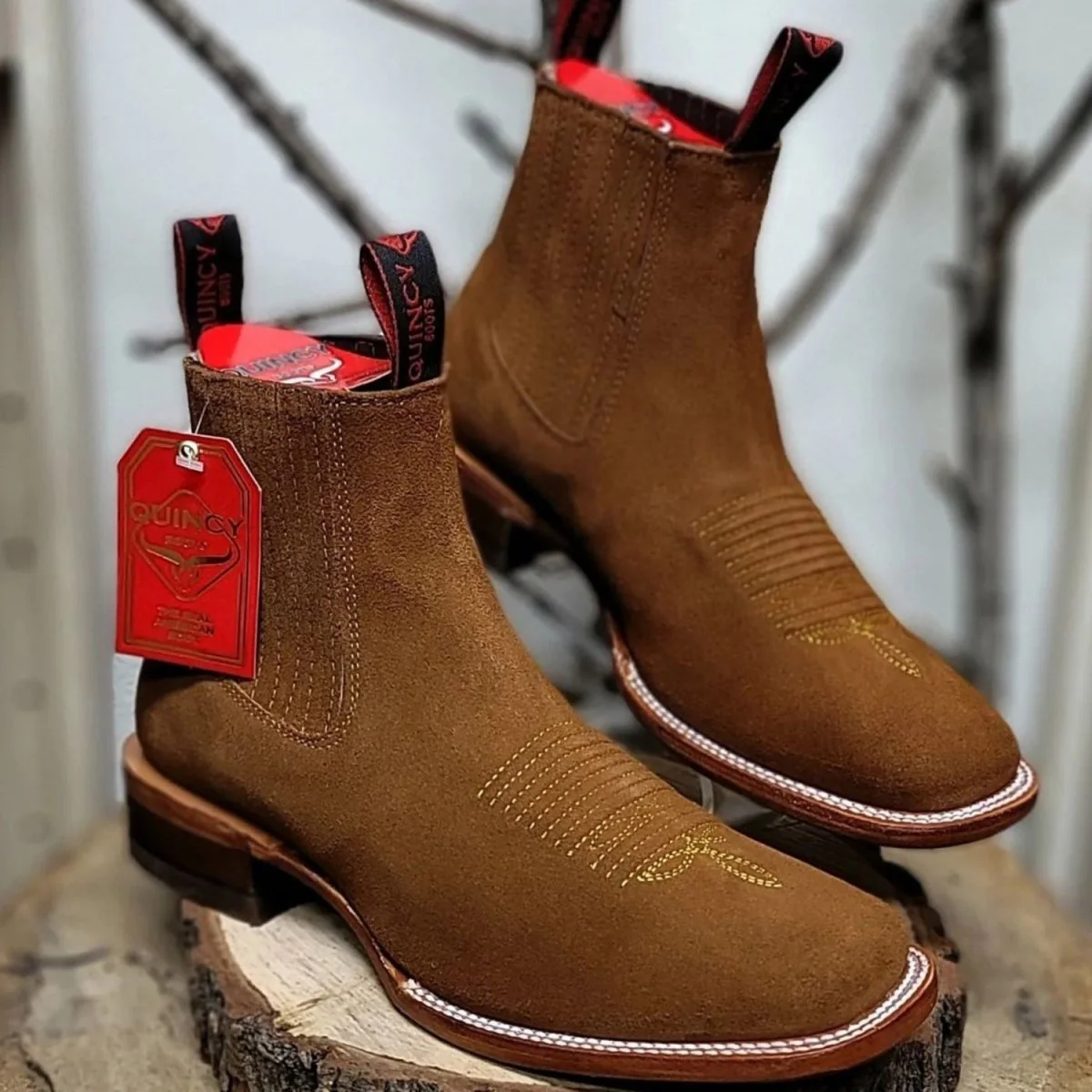 Botines Charros de Gamuza Original Punta Cuadrada Color Shedron Q82BR6350 - Imagen 6