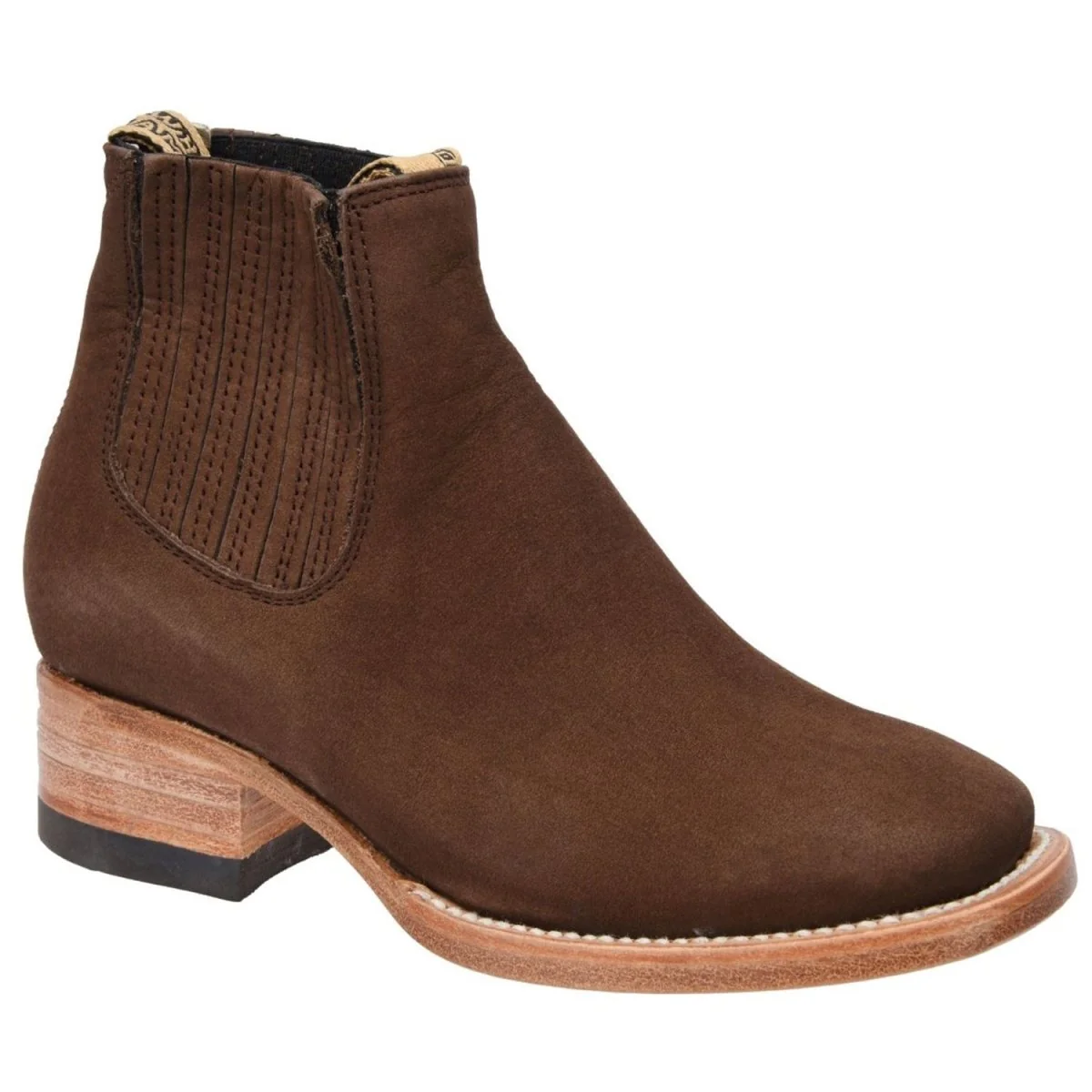 Botines Charros de Gamuza Punta Cuadrada para Mujer Color Cafe WD-344