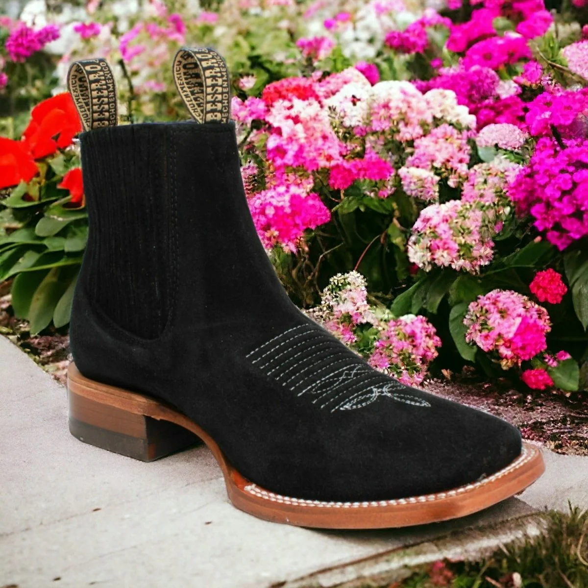 Botines Charros de Gamuza Punta Cuadrada para Mujer Color Negro Q82BJ6305 - Imagen 3