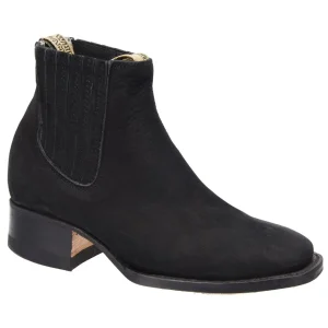 Botines Charros de Gamuza Punta Cuadrada para Mujer Color Negro WD-347