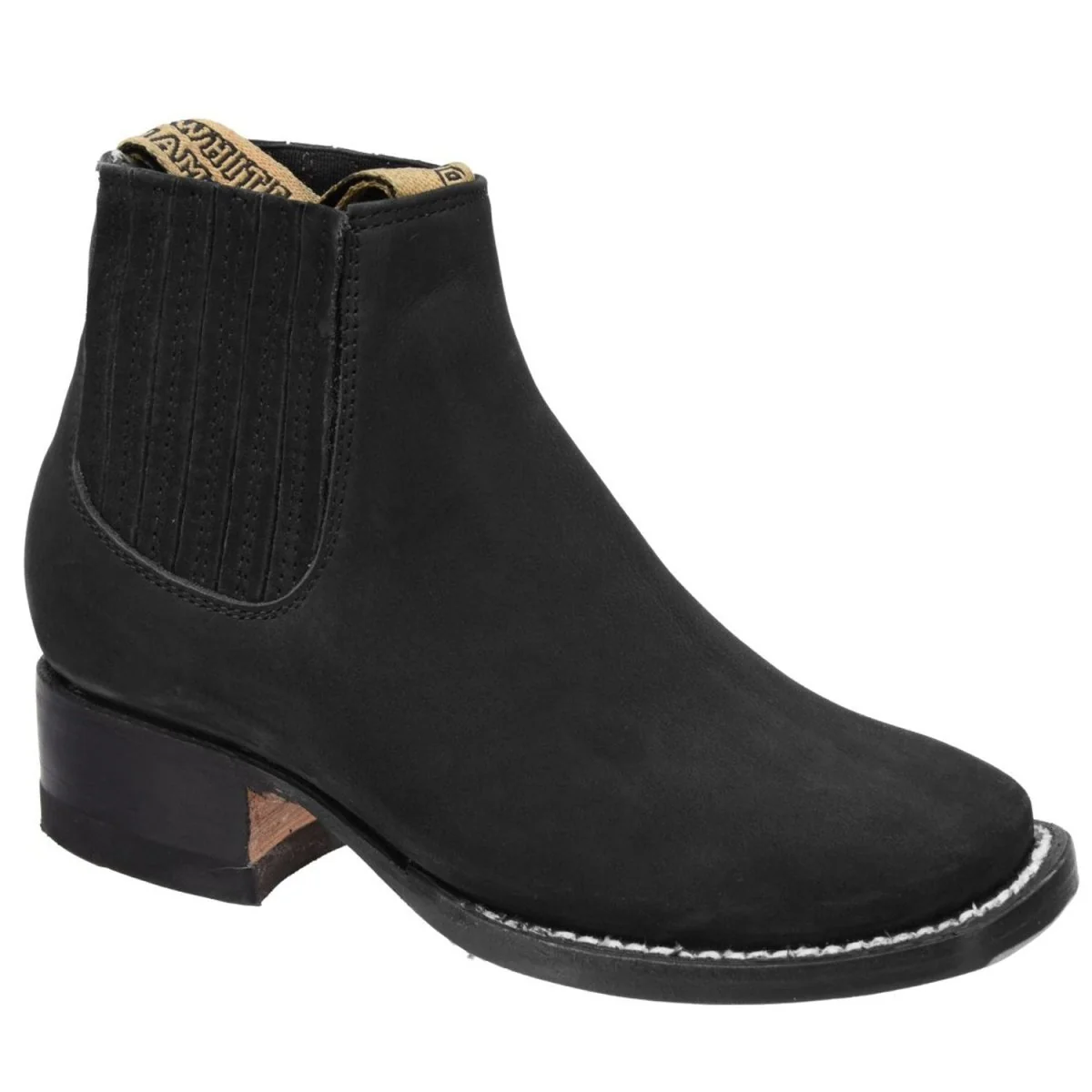 Botines Charros para Niño Cuero Gamuza Original Punta Cuadrada Color Negro WD-350 - Imagen 2