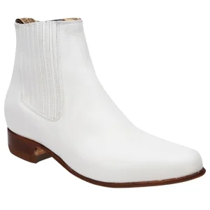 Botines Charros Piel Napa Color Blanco con Suela de Cuero WD-729