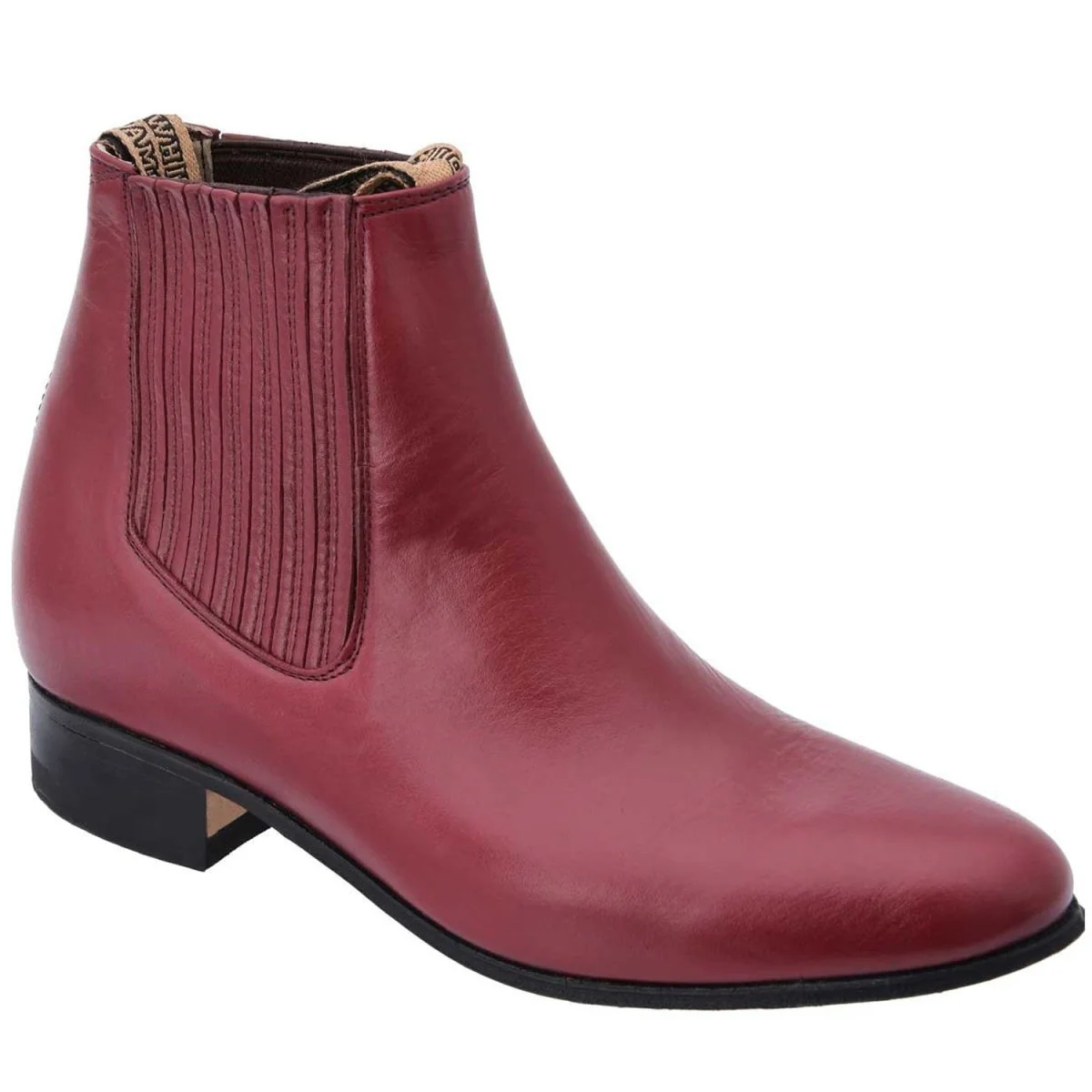Botines Charros Piel Napa Color Vino con Suela de Cuero WD-727