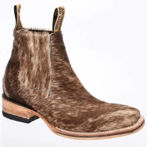 Botines Charros Punta Cuadrada con Pelo de Vaca Color Cafe WD-751