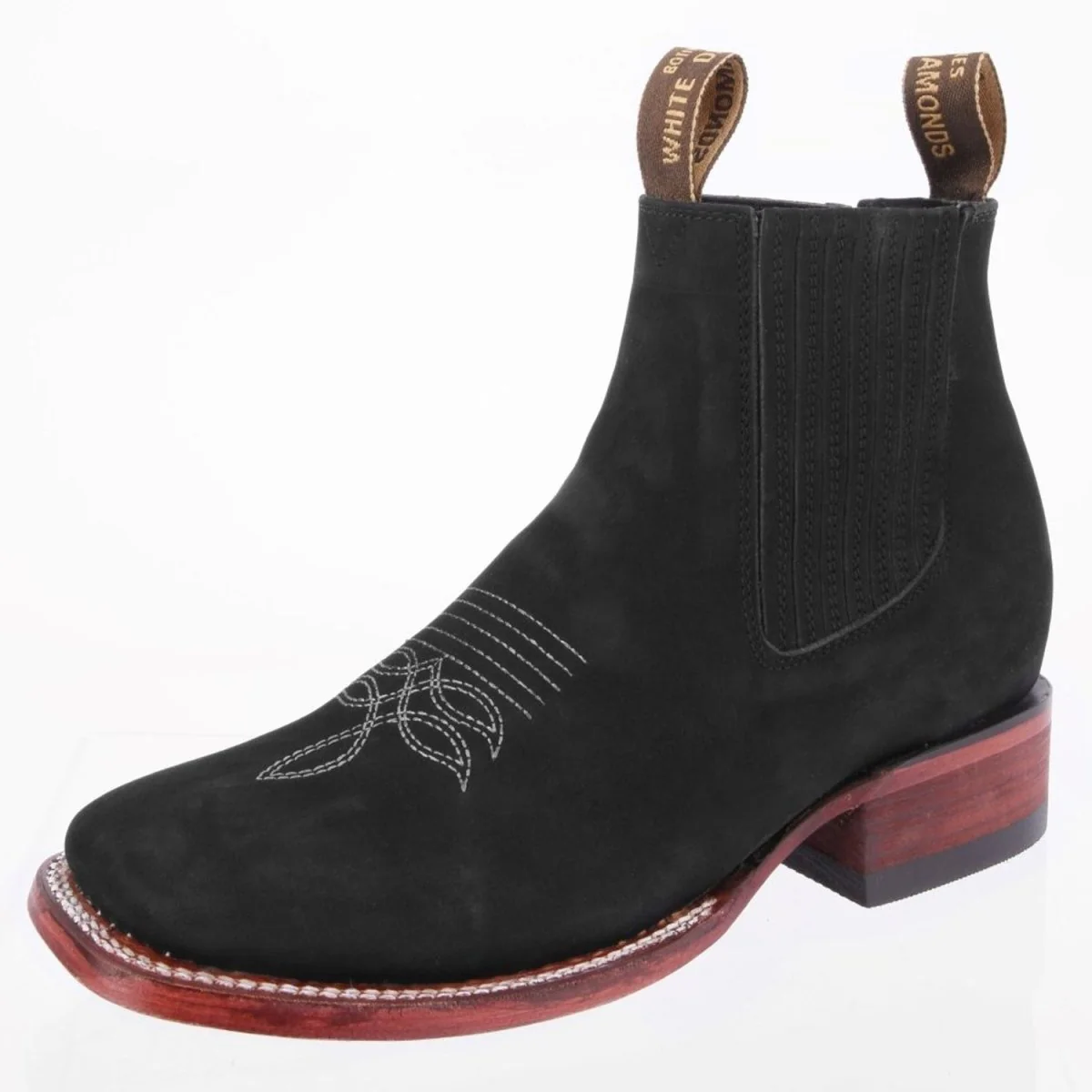 Botines Charros Punta Cuadrada de Gamuza (Nobuck) Color Negro WD-744 - Imagen 2