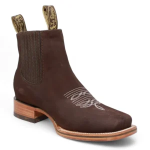 Botines Charros de Gamuza con Punta Cuadrada Color Cafe