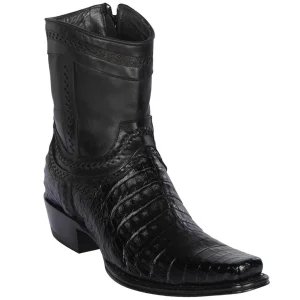 Botas Cortas de Cocodrilo Caiman Panza Original Punta Europea Color Negro - Los Altos Boots