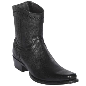 Botas Cortas de Piel Original Punta Europea Color Negro - Los Altos Boots