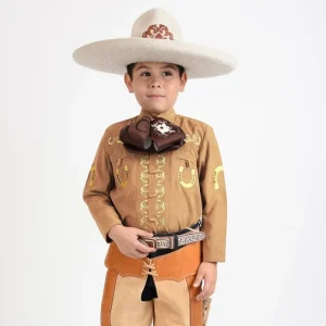 Camisa Charra Bordada para Niño Color Camel con Oro WD-937
