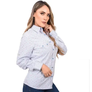 Camisa Vaquera Bordada para Mujer Color Azul con Flores WD-532