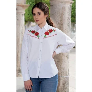 Camisa Vaquera Bordada Rosas Rojas WD-548