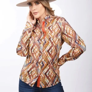 Camisa Vaquera Estampada Color Naranja para Mujer WD-538