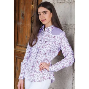 Camisa Vaquera Floreada Morada para Mujer WD-541