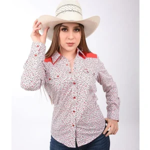 Camisa Vaquera Floreada Roja para Mujer WD-539