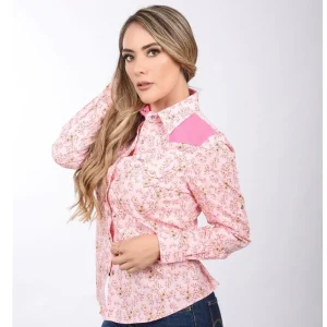 Camisa Vaquera Floreada Rosa para Mujer WD-542