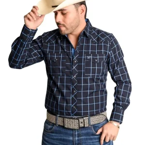 Camisa Vaquera White Diamonds Color Azul a Cuadros WD-900