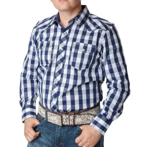 Camisa Vaquera White Diamonds Color Blanca con Azul a Cuadros WD-903