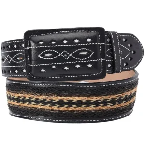 Cinto Charro de Cuero con Pelo de Caballo de 2"