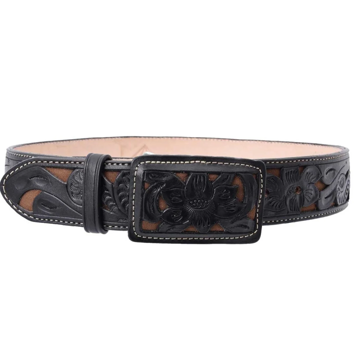 Cinto Vaquero de Cuero Cincelado Original Color Negro WD-1533