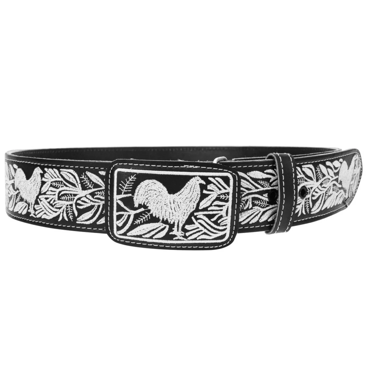 Cinto Vaquero de Cuero Original con Bordado Color Negro con Plata y Gallo WD-1545 - Imagen 2