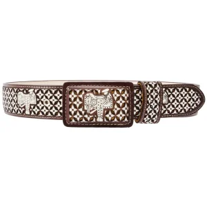 Cinto Vaquero de Cuero Original en Corte Laser Color Cafe con Montura WD-1514