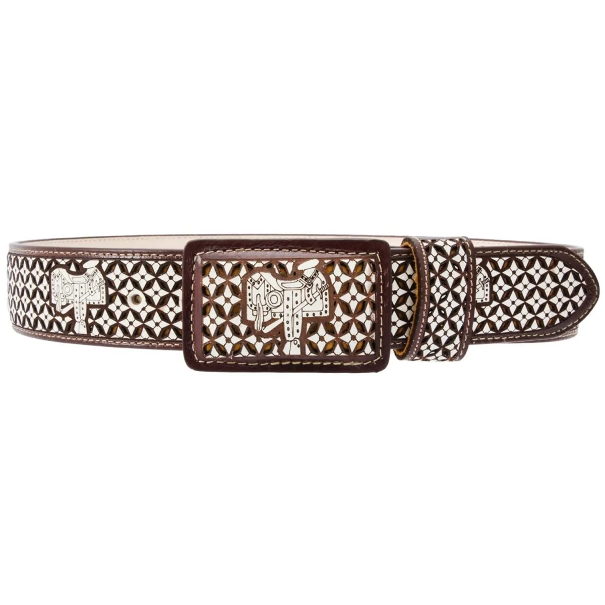 Cinto Vaquero de Cuero Original en Corte Laser Color Cafe con Montura WD-1514