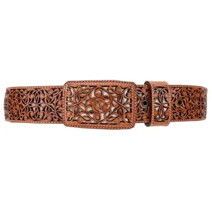 Cinto Vaquero de Cuero Original en Corte Laser Color Miel con Grecas WD-1519